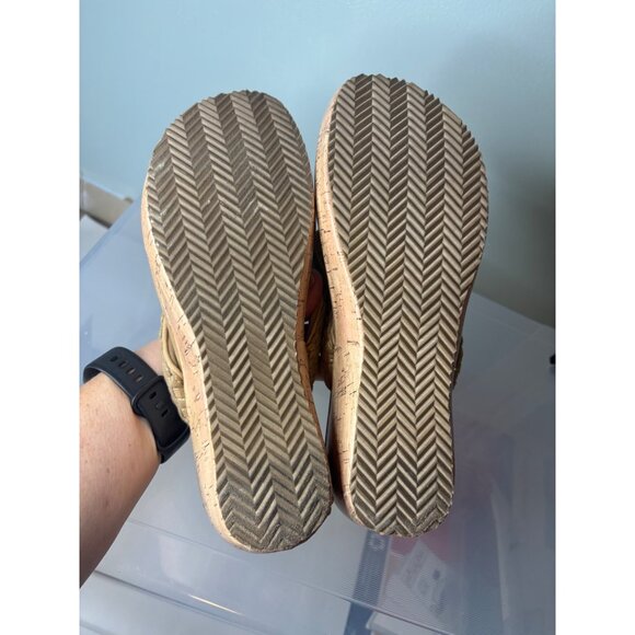 Volatile Woven Cork Wedge Sandals Tan Sz 10 Braided Strap Open Toe Faux Leather - Picture 11 of 12